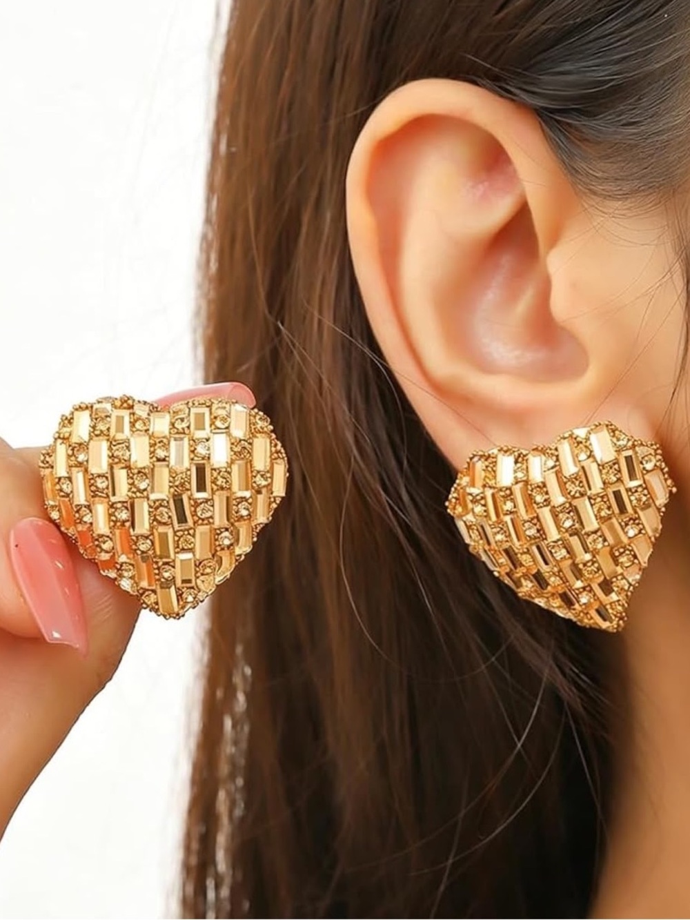 Anthropologie Gold Tone Woven Heart Stud Earrings